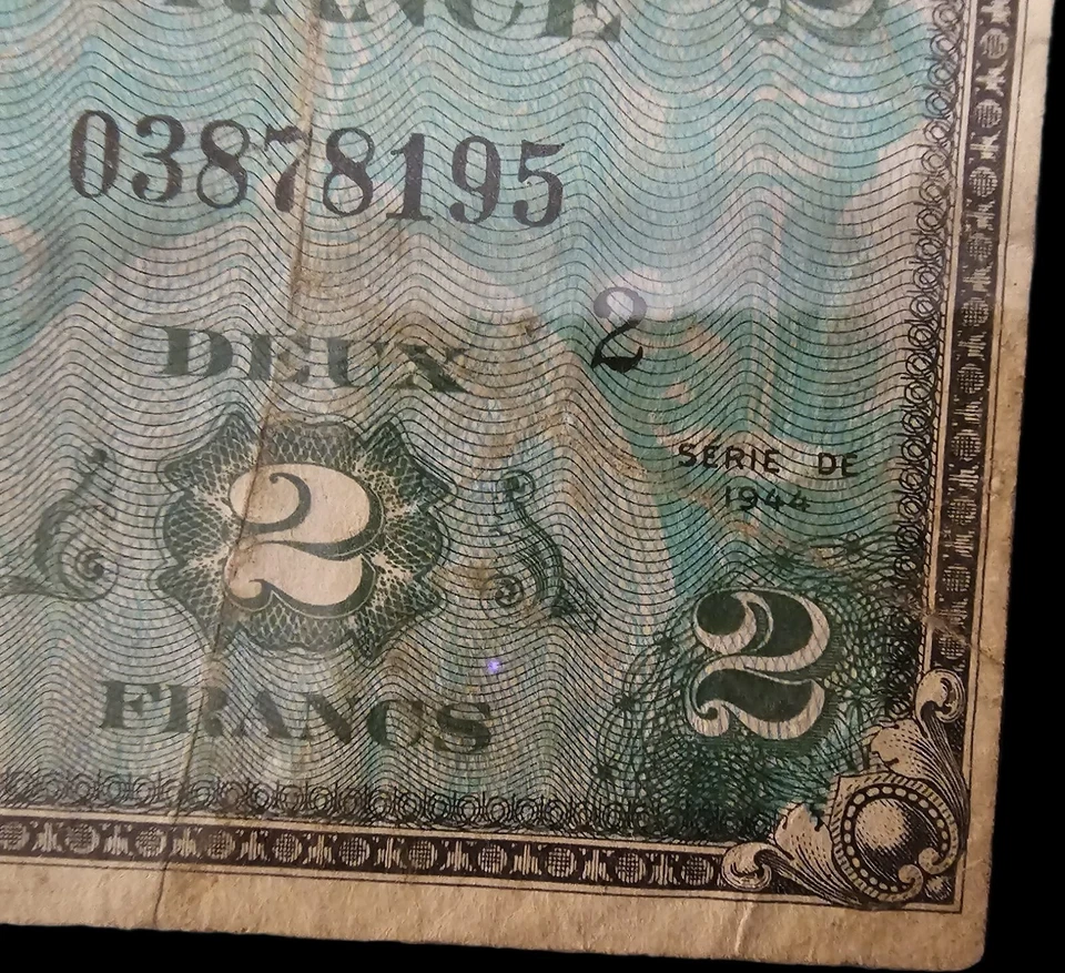 Billete militar 1944 Francia 2 francos Segunda Guerra Mundial Segunda Guerra Mundial Foto 2 de 4