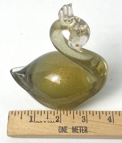 Vintage Murano BARBINI Swan Art Glass Figurine Gold Polveri Sommerso 5.5" GLOWS - Picture 21 of 22