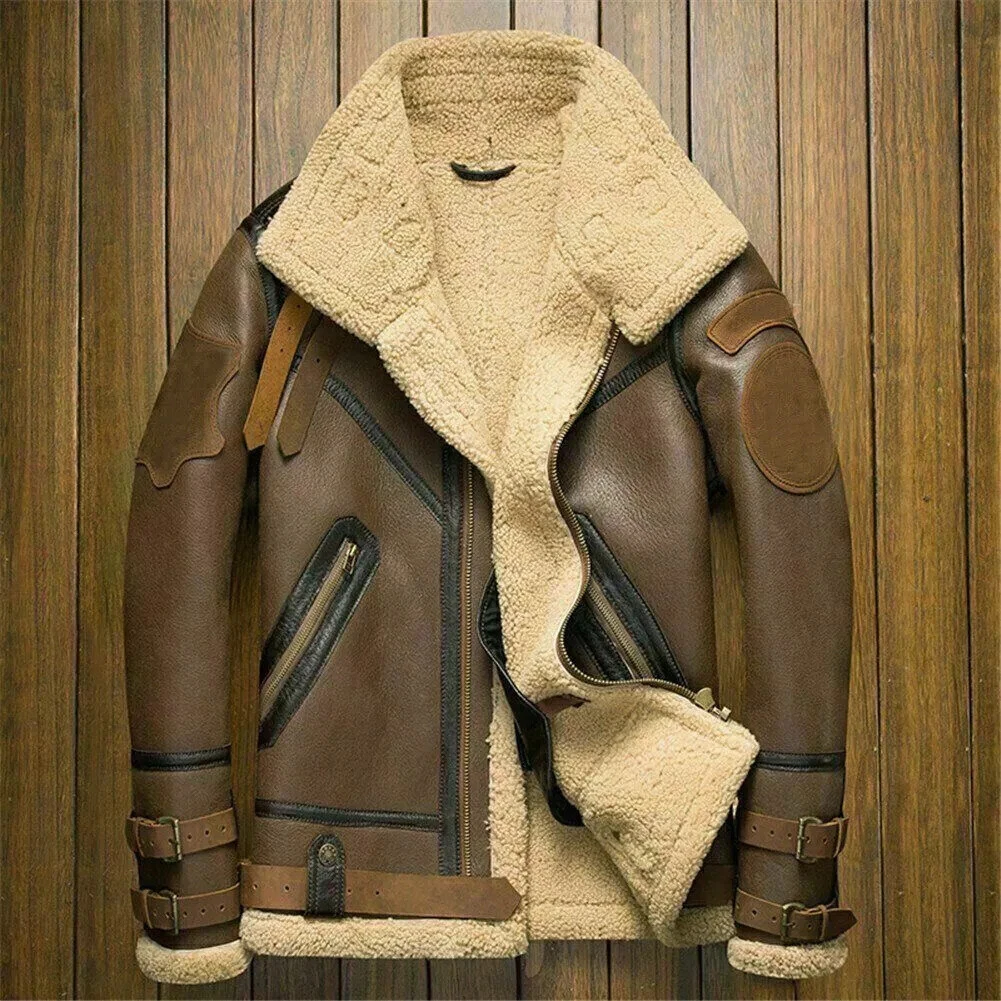 Mens B3 RAF Bomber Aviator Flying Pilot Fur Shearling Real Leather Jacket