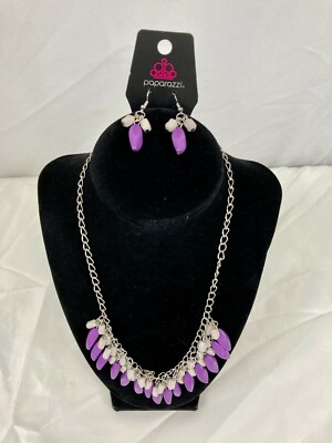 Purple & Grey Fringe Necklace & Earring Set Paparazzi