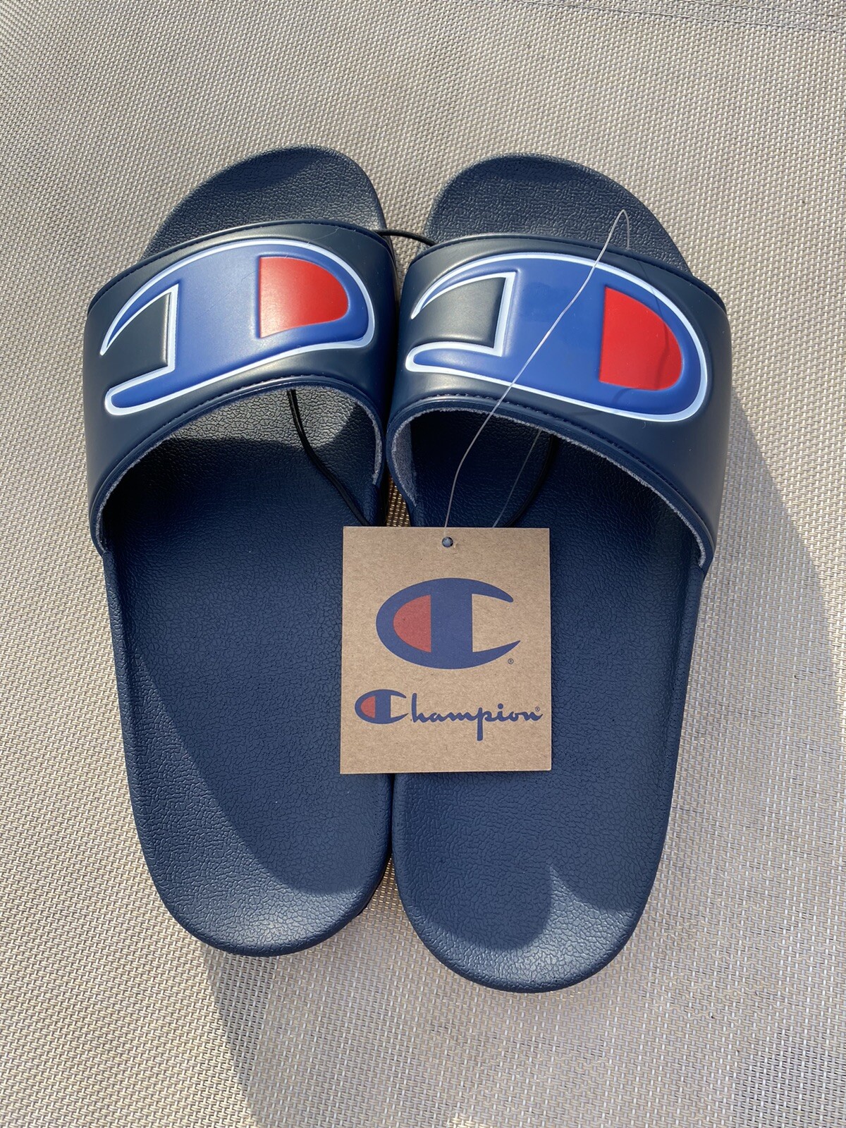 champion slides navy blue