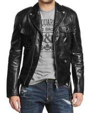 Veste de moto en cuir d'agneau véritable pour hommes tenue moderne noire club...