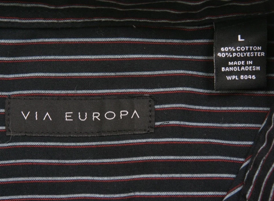 Via Europa Black Gray & Red Dress Shirt Button Up Man's Top Large Striped 1-581 - Image 4 of 4
