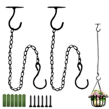  2PCS Wall Mount Ceiling Hooks, Metal Plant Bracket Iron Wall Black(with chain)