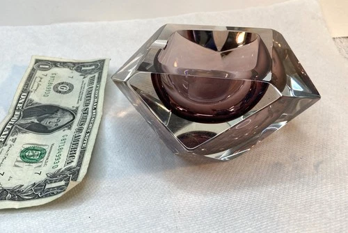 Murano Glass Sommerso Clear/Amethyst Faceted Ashtray, Flavio Poli, Italy, MCM