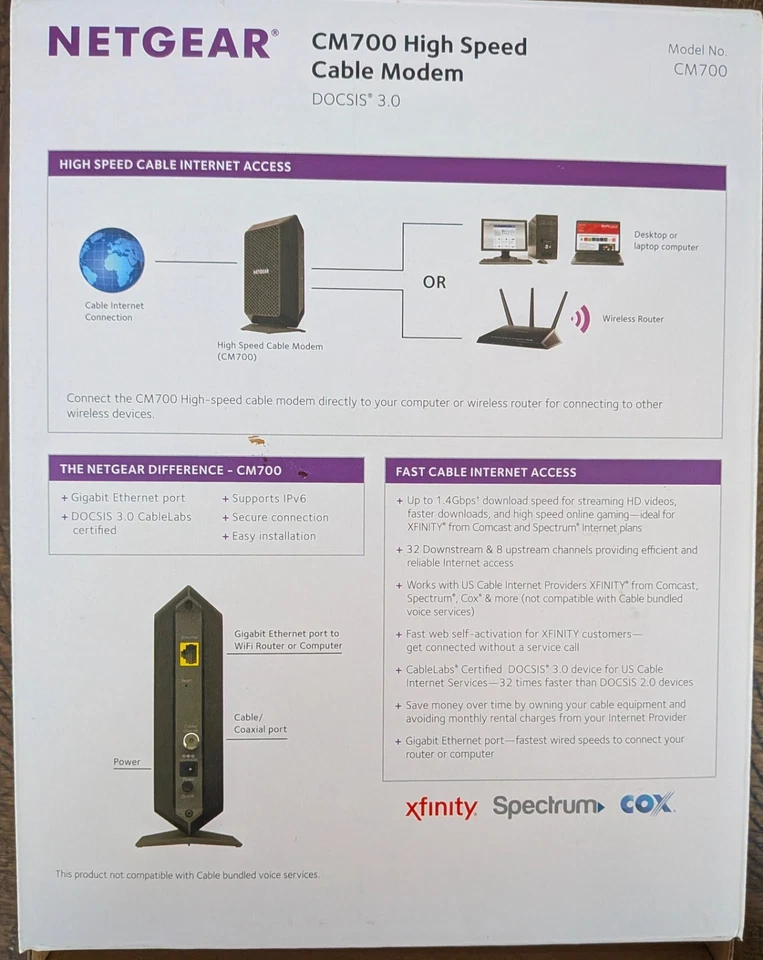 NETGEAR CM700-100NAS Cable Modem - Image 3 of 4