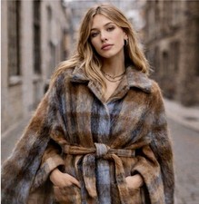 Vintage Mohair Wool Plaid Cape Coat Belted 60s, 1 Size, Andrew Stewart Scotland