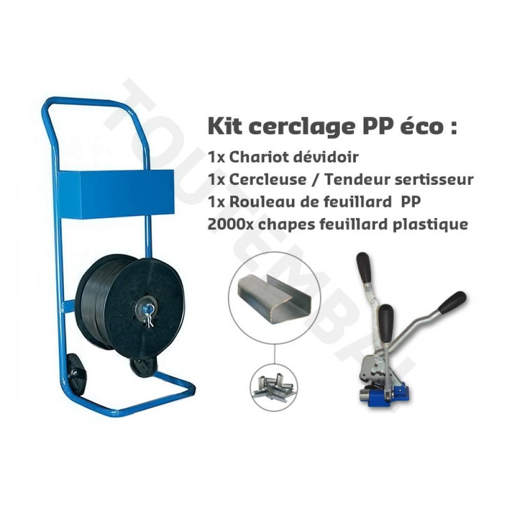 Pack de cerclage pour feuillard PP 16 mm pour palettisation et stockage