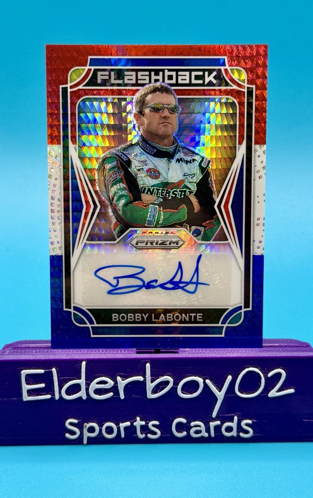 Bobby Labonte /50 Auto Flashback Red White Blue Hyper 2022 Panini Prizm Racing