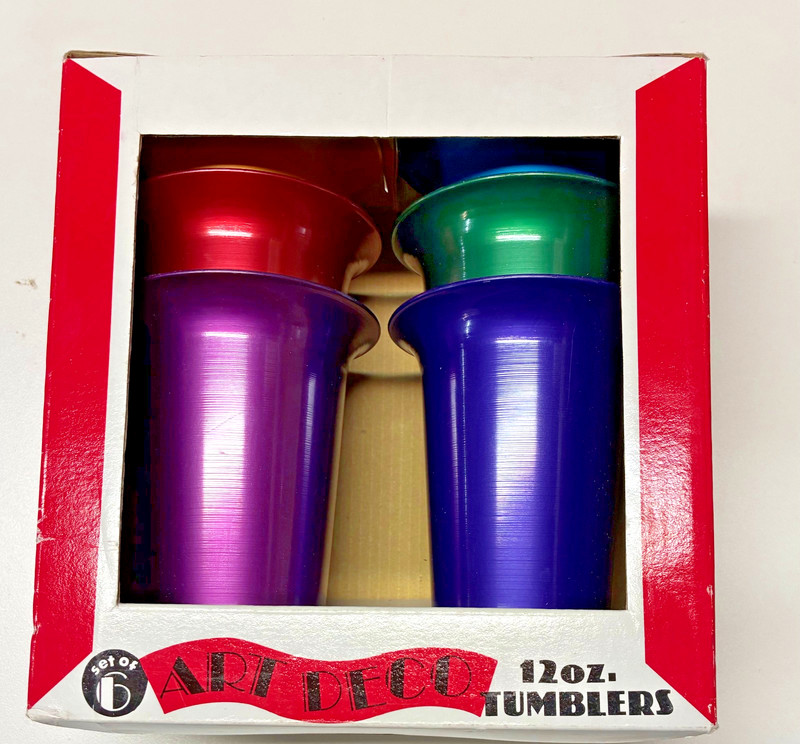Vintage Set Of Six Art Deco 12 Oz Tumblers vivid Colors