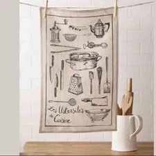 Les Ustensiles de Cuisine Linen Tea Towel French Kitchen Tools equipment utensil