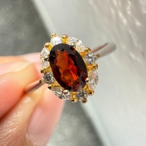 925 Sterling Silver Ring 6x4mm Natural Rhodolite Garnet Gemstone Zircon Red Gift