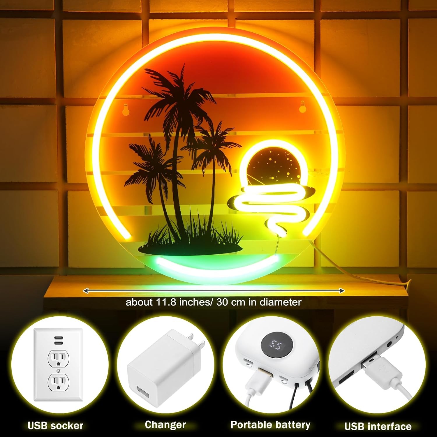 Wave Led Light Sign Tropical Neon Sign 11.8 Inch Palm Tree Sunset LED Light 313097161128| eBay
