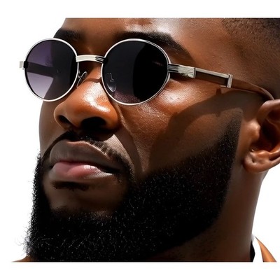 Casual Sunglasses Wood Temples Gradient Black Lenses Men Silver Fashion Shape