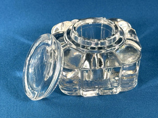 VTG Lidded Glass Inkwell Squared w/ Rounded Edges Art Deco
