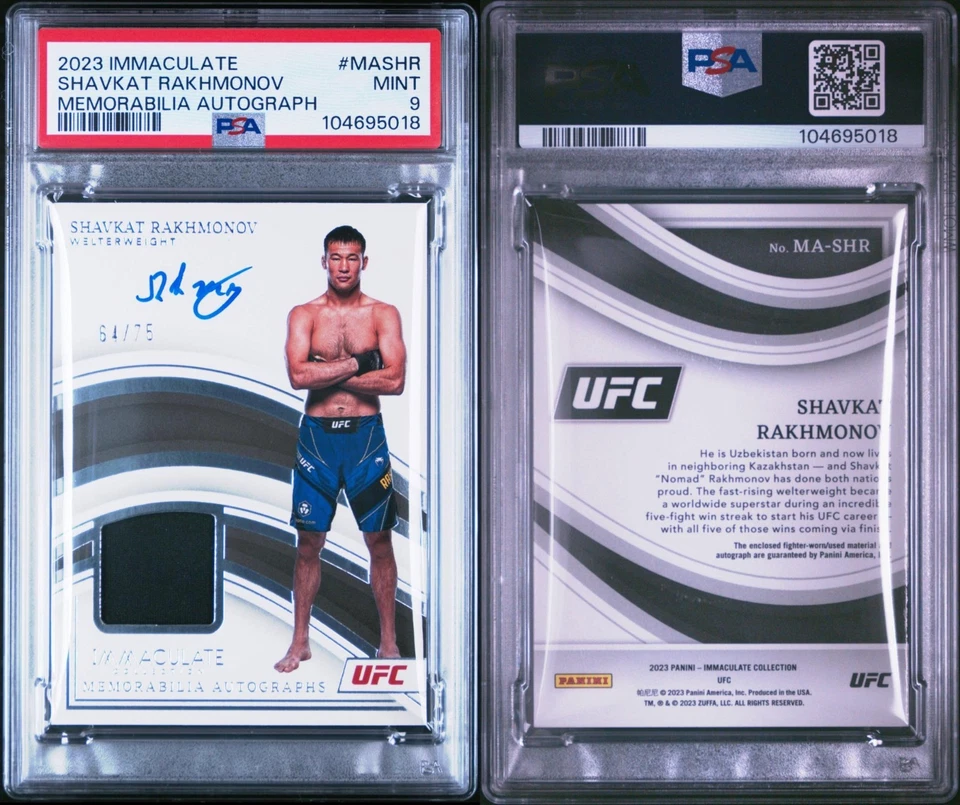 2023 PANINI IMMACULATE UFC MEMORABILIA AUTOGRAPHS #MASHR SHAVKAT RAKHMONOV PSA 9 - Image 3 of 4