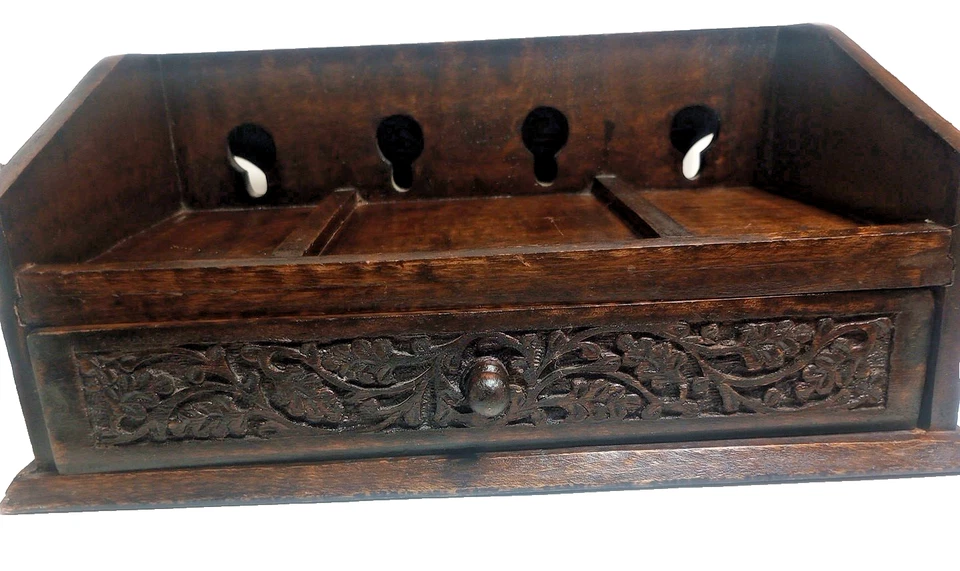 Joyero Vintage Madera Oscura Estante Cajón Llavero Valet. Foto 3 de 4