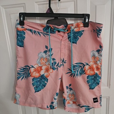 Hurley Phantom Board Shorts Mens 32 Pink Floral Tropical Swim Trunks Beach Surf