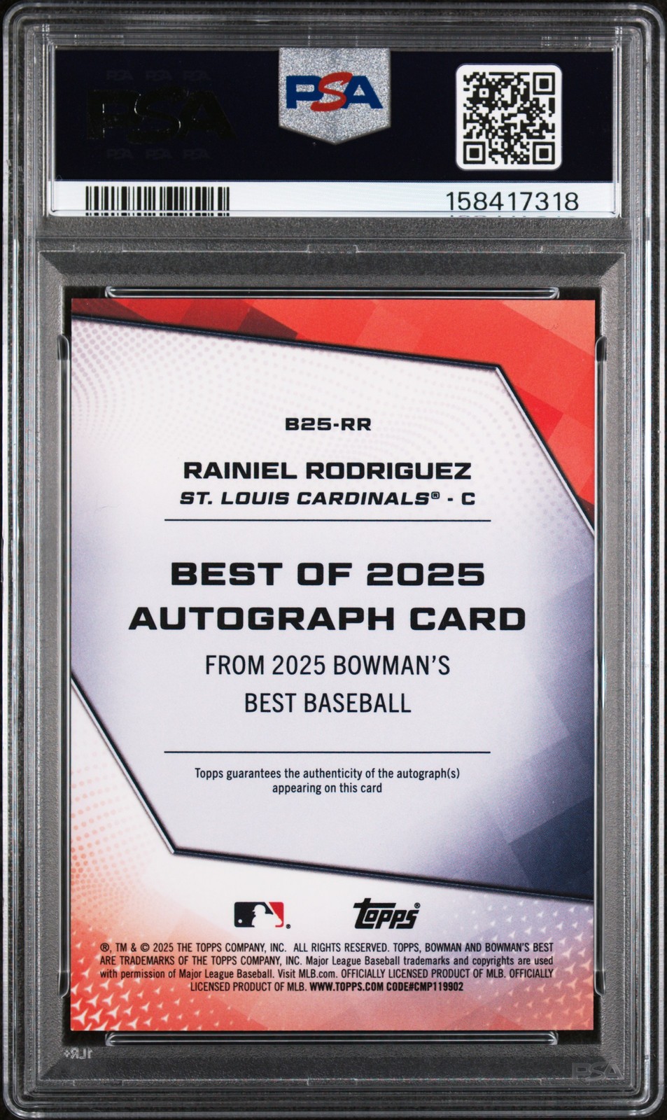 2025 BOWMAN'S BEST BEST OF 2025 AUTO #B25-RR RAINIEL RODRIGUEZ PSA 10 view 2
