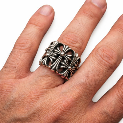 Gothic Cross Ring 925 Sterling Silver, Punk Medieval Style Unisex Band Ring