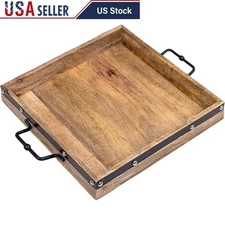 Large Square Serving Tray Heavy Duty Mango Wood Rustic Organizer Home Decor New