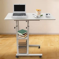 Rolling Computer Desk Adjustable Height Laptop Table Stand Desktop Home & Office