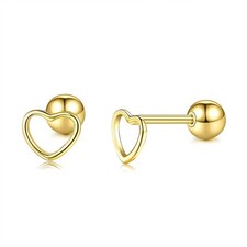 Minimalist Hollow Heart Shape Tiny Stud Earrings Sterling Silver Cartilage Tr...