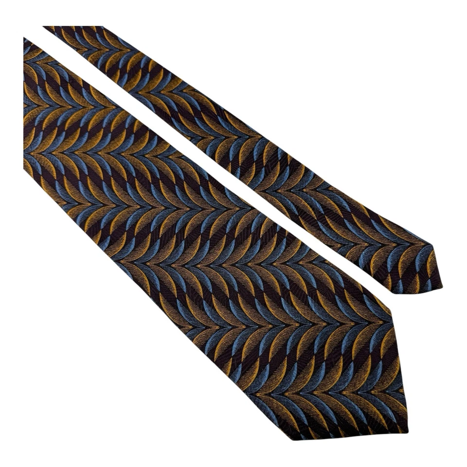 Corbata de Seda Jhane Barnes Marrón Azul Diseño Abstracto 4"x60" Hecha en Japón Foto 3 de 4