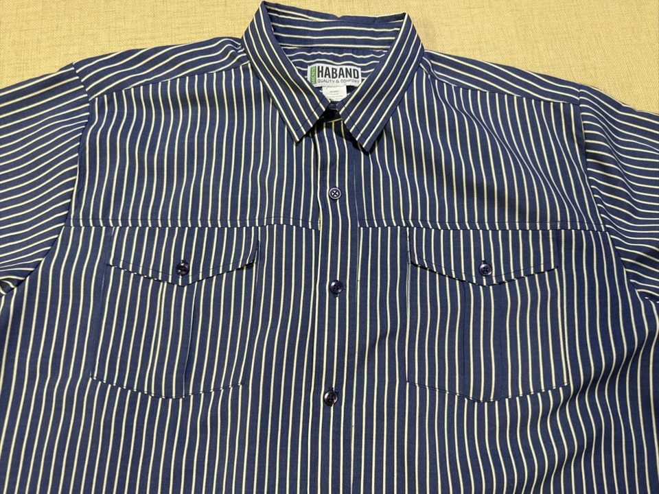 Haband Men's XLarge Blue White Striped Short Sleeve Polyester Comfort Shirt - Image 3 of 4