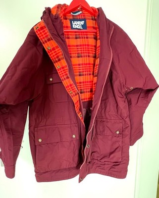 Lands  End Winterjacke Damen Herren XL Primaloft Outdoor Parka gefüttert Karos 