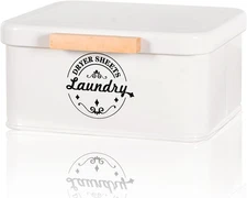 Dryer Sheet Holder with Hinged Lid for Laundry Room Organization. Metal Dryer Sh