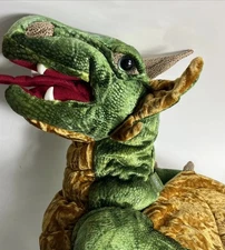 FOLKMANIS Green Wyvern Dragon 17" Tall  Plush Hand Puppet Gold Wings realistic