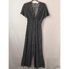 Mango MNG Floral Jumpsuit Black White Daisy Print Y2K Stretchy Wide Leg Small