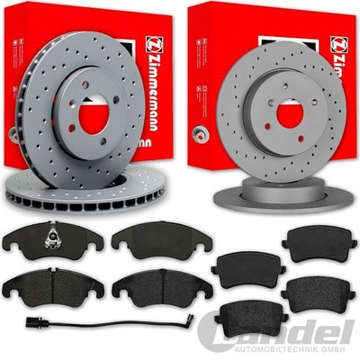 ZIMMERMANN SPORT BREMSSCHEIBEN + BELÄGE VORNE+HINTEN für AUDI A4 B8 8K  A5 8T 8F