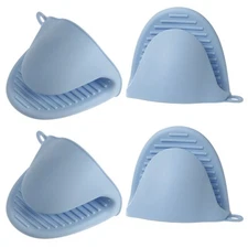 4pcs Thickened Mini Oven Gloves Silicone Oven Mitts Finger Pot Holder Light Blue