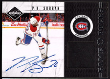 P.K. SUBBAN 2011-12 Panini Limited AUTO GAME USED PUCKS #12/20 Signature Habs
