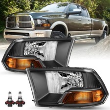 Pair Headlights For 2009-2012 Dodge Ram 1500 2500 3500 Black With Bulbs Lhrh
