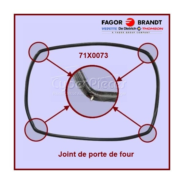 Joint de porte de four Brandt 71X0073 en silicone noir 430x320 mm