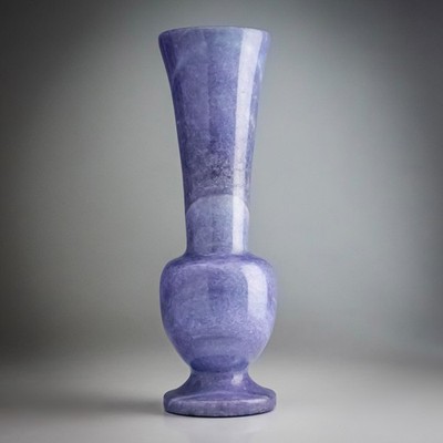 Vintage lila Alabaster Knospen Vase gedrechselter Stein Marmoroptik 11,5 cm poliert