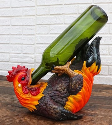Ebros Gift Barnyard Farm Rooster Chicken Wine Bottle Holder Caddy Figurine 11'' L