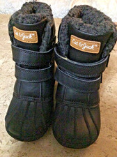 Cat Jack Kids Size 12 Black Faux Fur Lined Winter Snow Boots Hook Loop NWOT