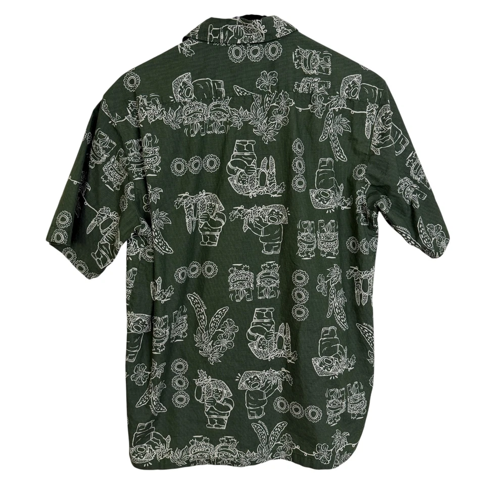 Camisa Hawaiana Mango House Okinawa Para Hombre Mediana Verde Shisa Japón Gráfico Playa Foto 2 de 4