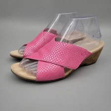 Vionic Leticia Sandals Womens 7 Pink Leather Pebble Criss Cross Comfort Wedge