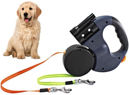 Retractable Lead Leash Double Tangle Dual Doggie 2 Dog 50 Pounds For Pet Dog New - Picture 8 of 10