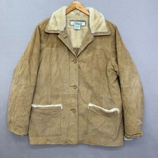 Haband Jacket Genuine Suede Leather Womens Size L Beige Lined Insulated Buttons