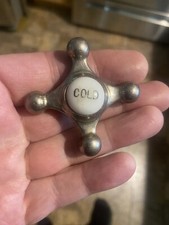 Vintage Brass Porcelain COLD Faucet Handle