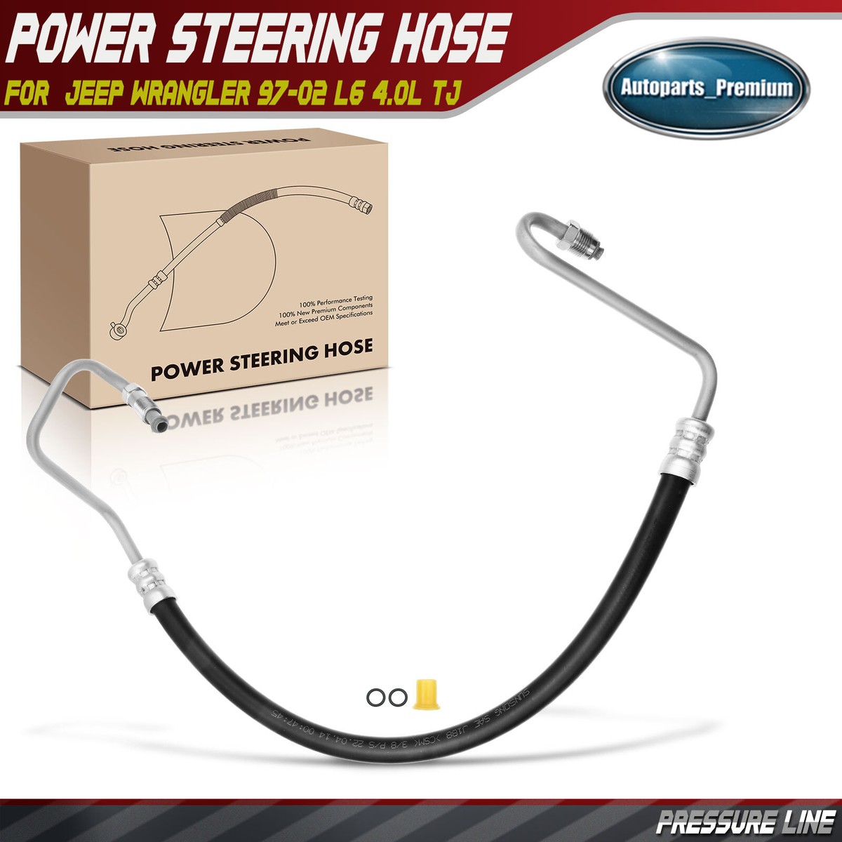 TRQ Power Steering Pressure Hose - Replacement For 1997-2002 Jeep Wrangler Models