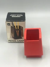 Vintage Park Sherman Red Plastic Pen/Pencil Holder Caddy with Original Box MCM