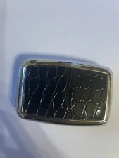 Retro Black Faux Croc Silver Rectangle Pill box w/ 2 Compartments