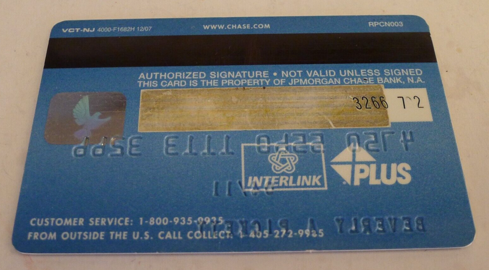 Chase Bank Check Card Debit Visa UnSigned Vintage Expired(02)